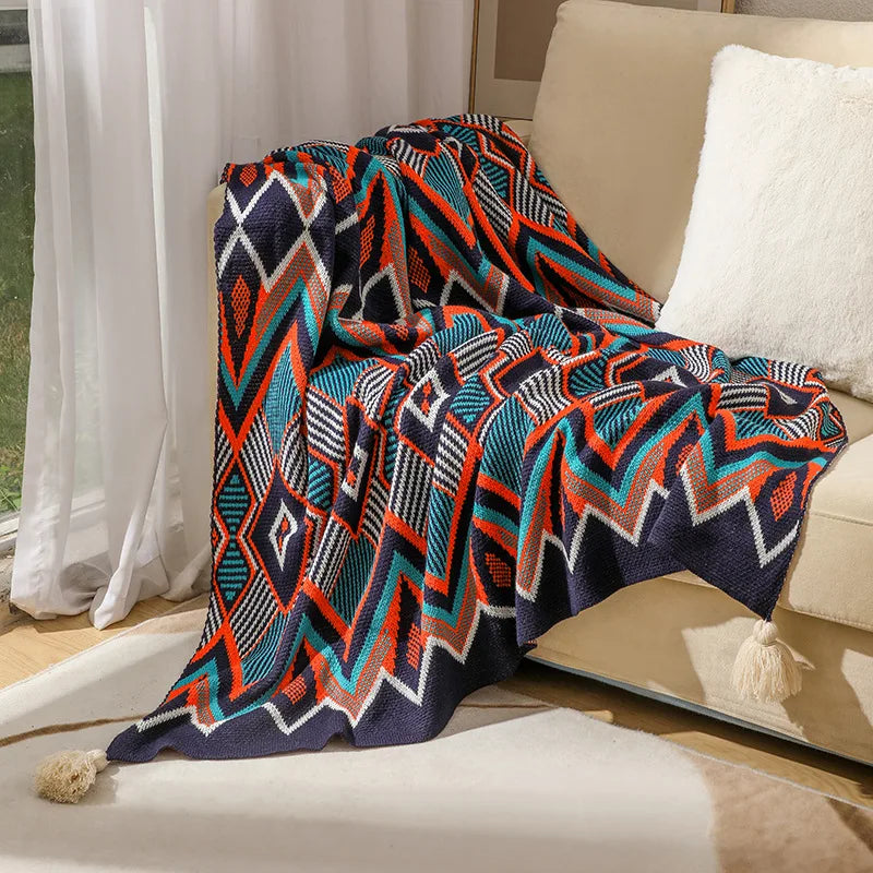 Boho Geometry Blanket: Versatile Décor Accent