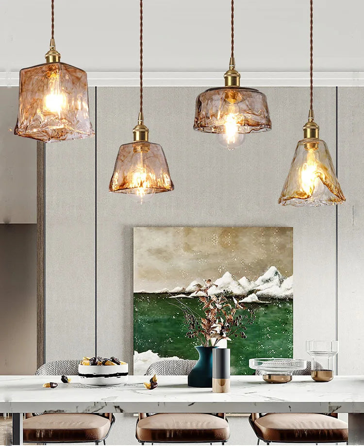 Brass Amber Glass Pendant Light lamp