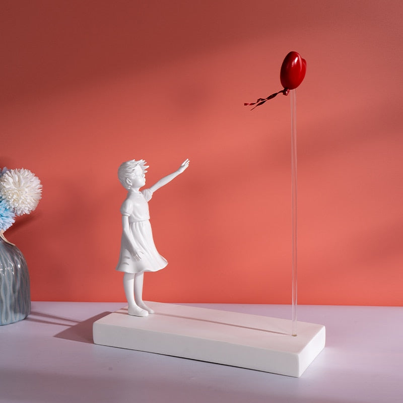 Flying Heart Balloon Girl Hand-Crafted Sculpture