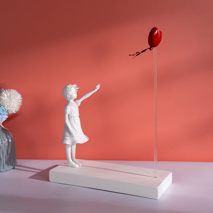 Flying Heart Balloon Girl Hand-Crafted Sculpture