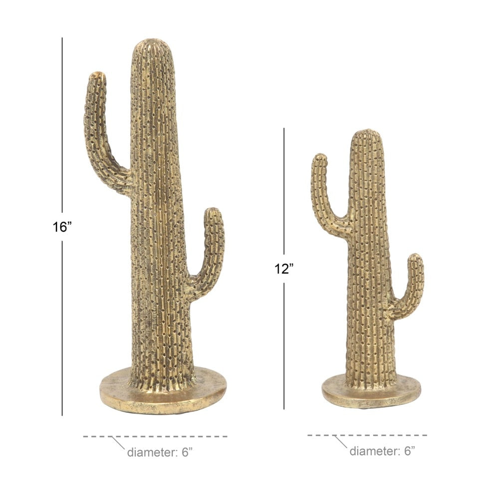 Gold Polystone Cactus Sculpture Set