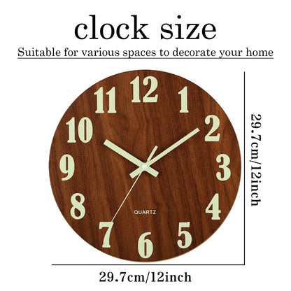 Silent Wooden Luminous Wall Clock