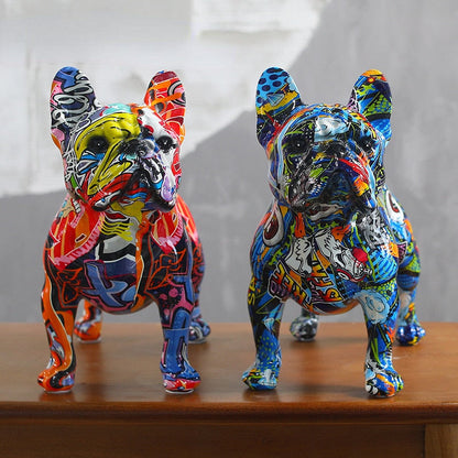 Graffiti Painted French Bulldog Dog Art Sculpture