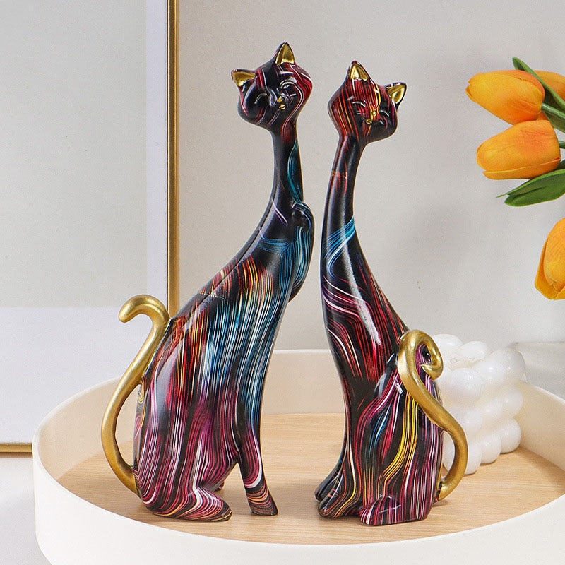 Oil Painted Couple Cat Home Decor Sculpture