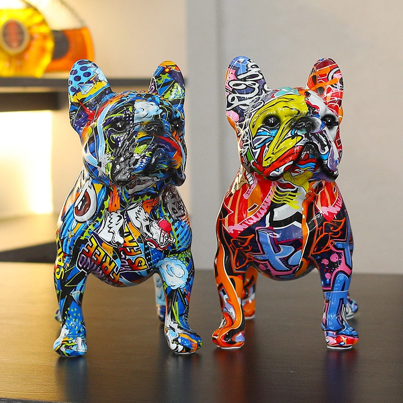 Graffiti Painted French Bulldog Dog Art Sculpture