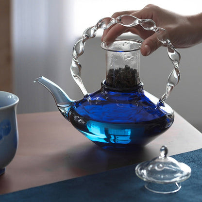 Royal Blue Sapphire Vintage Glass Teapot with Infuser