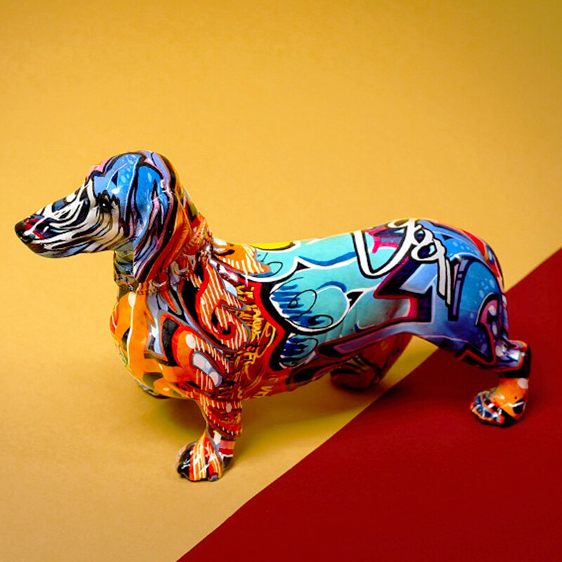 Graffiti Painted Dachshund Dog Sculpture