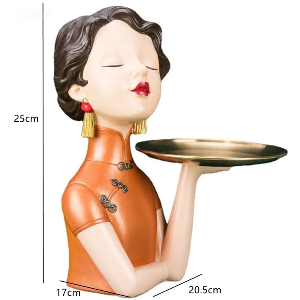 Oriental Lady Storage Tray Sculpture