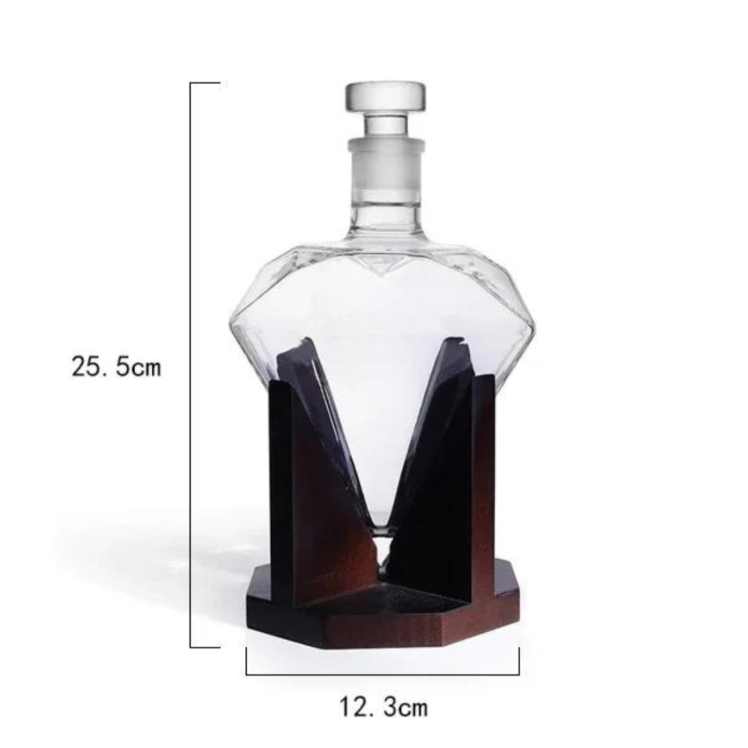 Whiskey Decanter - Diamond - 1000ml Capacity - Wooden Holder