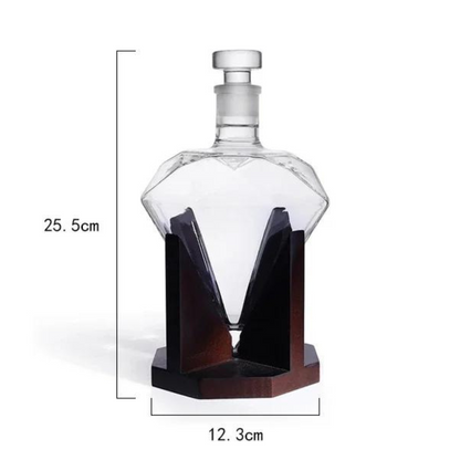 Whiskey Decanter - Diamond - 1000ml Capacity - Wooden Holder