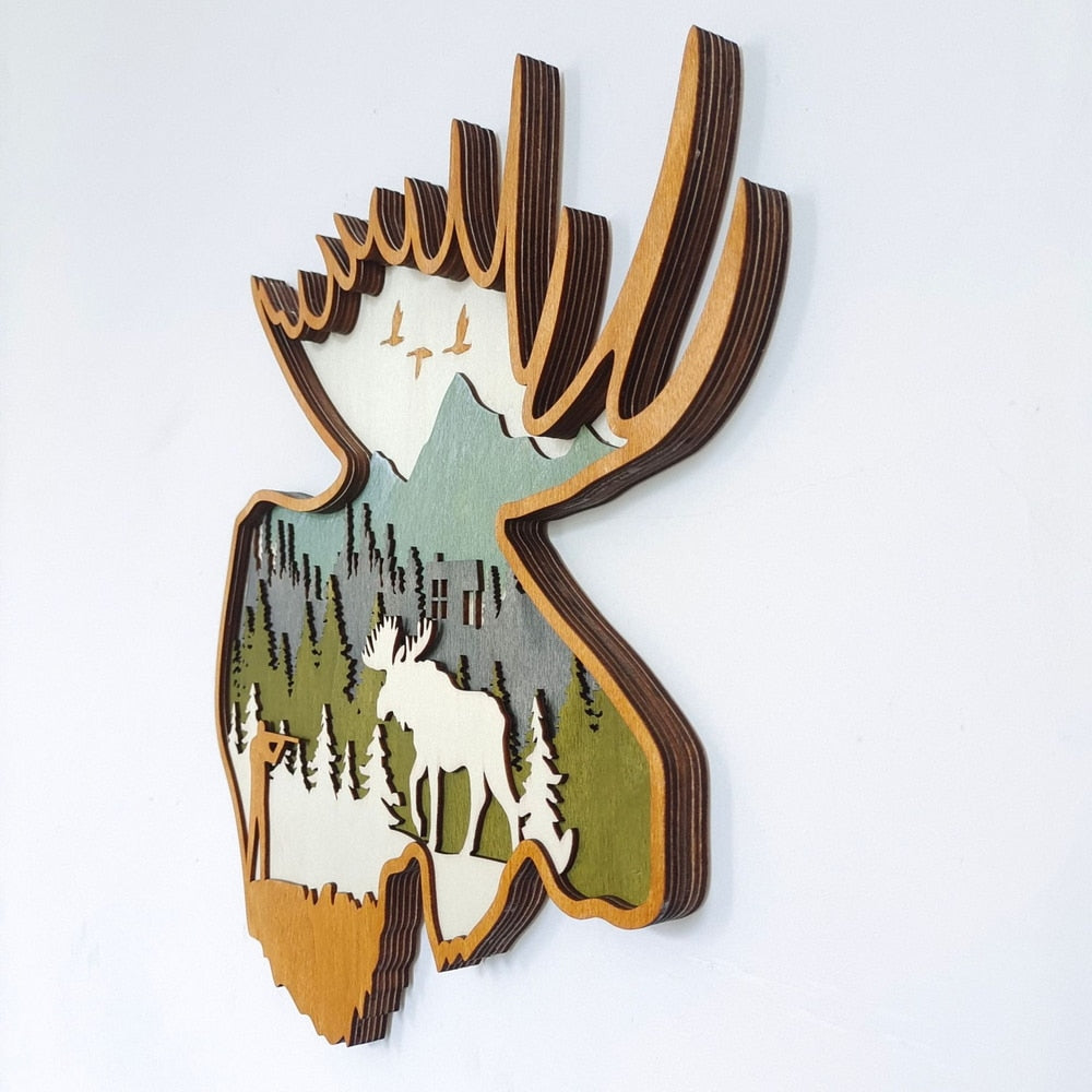 Wooden Deer and Elk Wall Decor