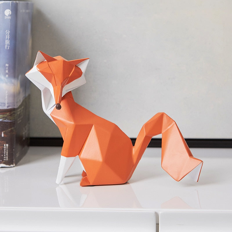 Geometric Orange Fox Figurine