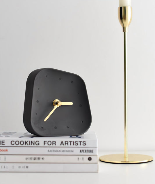 Modern Cement Desk Clock - Minimalist Concrete Timepiece with Quiet Quartz Movement