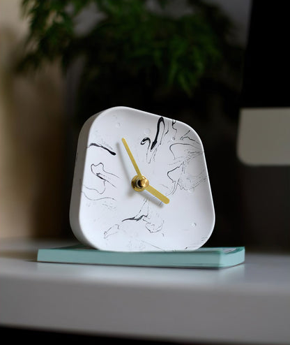 Modern Cement Desk Clock - Minimalist Concrete Timepiece with Quiet Quartz Movement