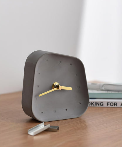 Modern Cement Desk Clock - Minimalist Concrete Timepiece with Quiet Quartz Movement