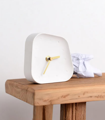 Modern Cement Desk Clock - Minimalist Concrete Timepiece with Quiet Quartz Movement