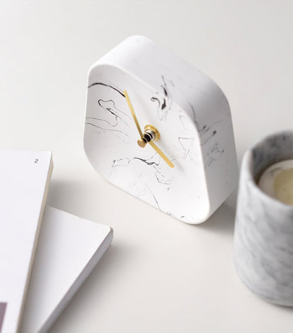 Modern Cement Desk Clock - Minimalist Concrete Timepiece with Quiet Quartz Movement