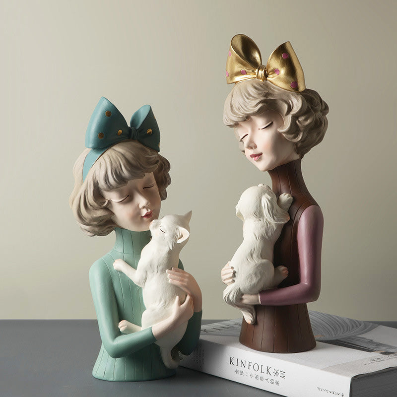 Puppy, Kitten & Girl Statues