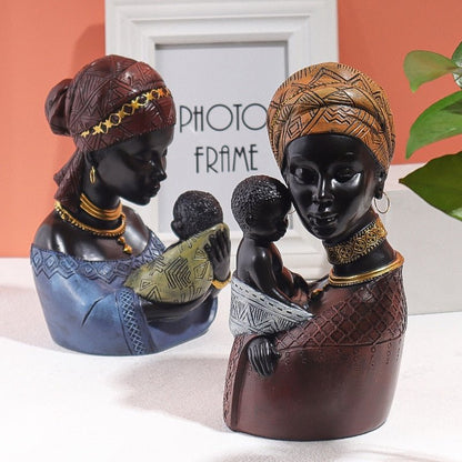 African Mother and Child  Home Decor Figurines