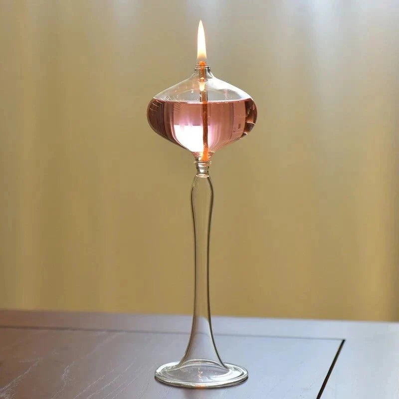 Attractive Handmade Tall Glass Oil Lamp