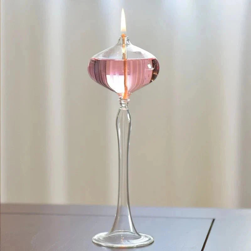 Attractive Handmade Tall Glass Oil Lamp