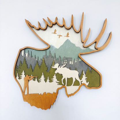 Wooden Deer and Elk Wall Decor