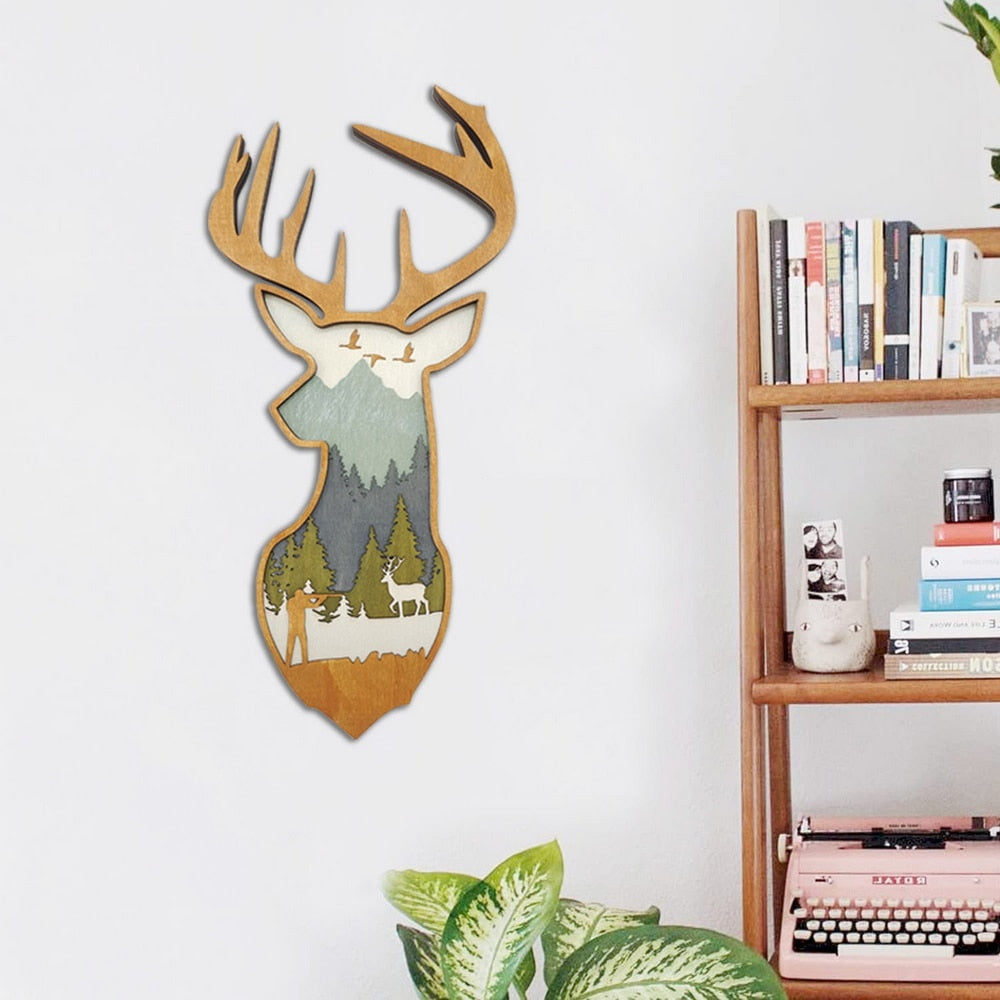 Wooden Deer and Elk Wall Decor