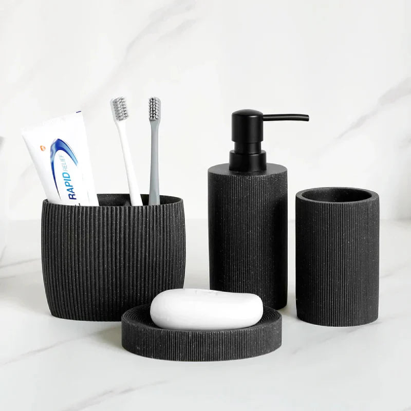 Black Lava Stone Bathroom Accessories Set