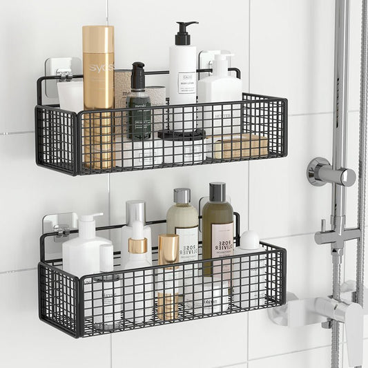 Black Wall-mounted Bathroom Shelves (No-Drill)