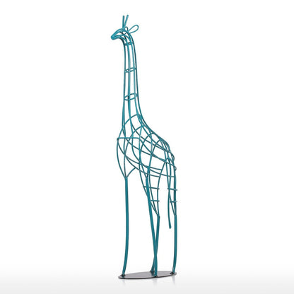 Blue Giraffe Wired Metal Statue