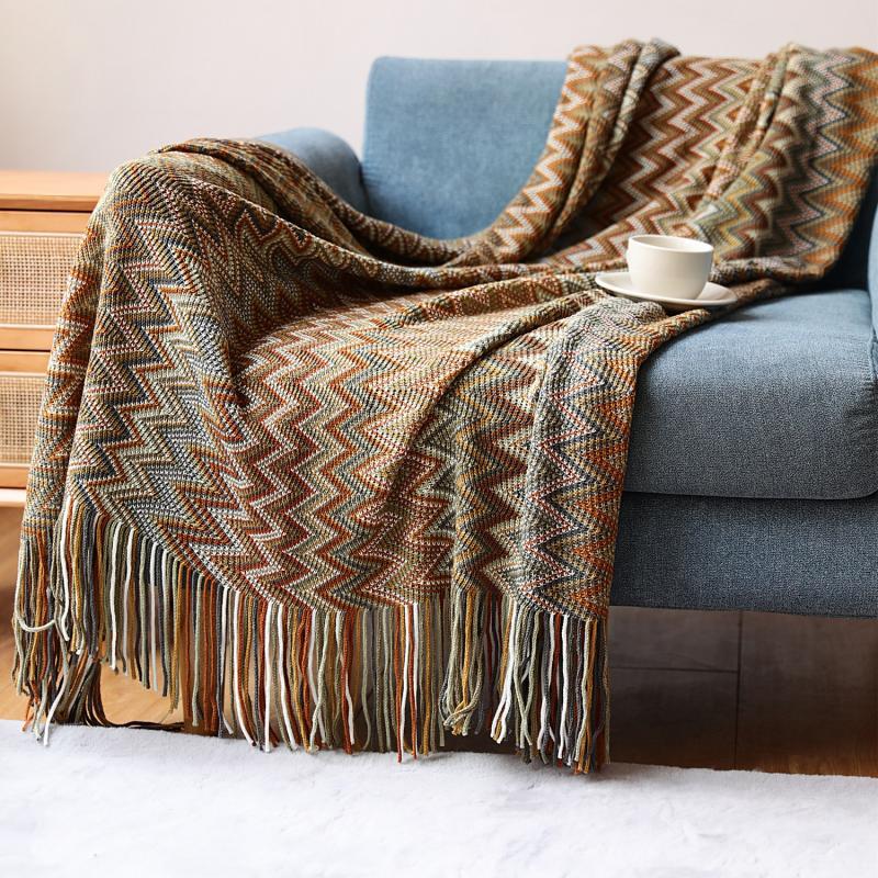 Bohemian Knitted Striped Blanket