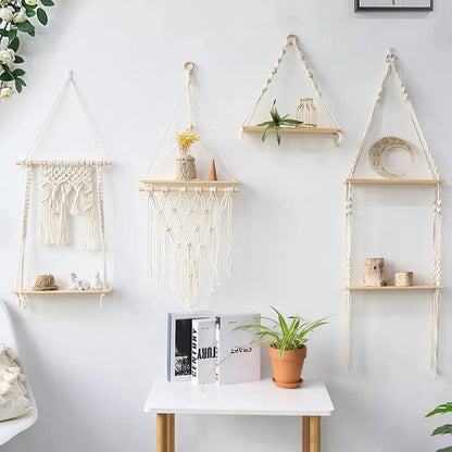 Boho Style Macrame Wall Hanging Shelf