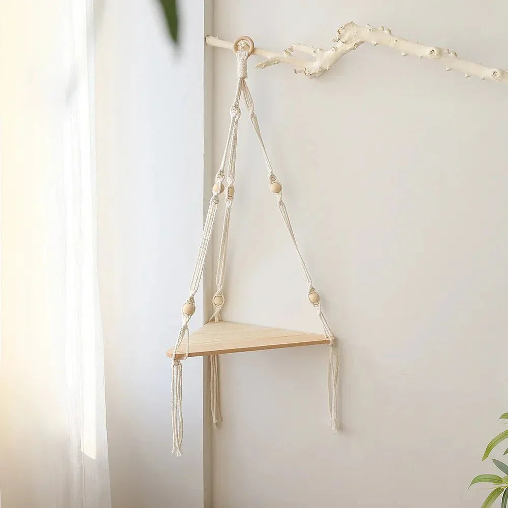 Boho Style Macrame Wall Hanging Shelf