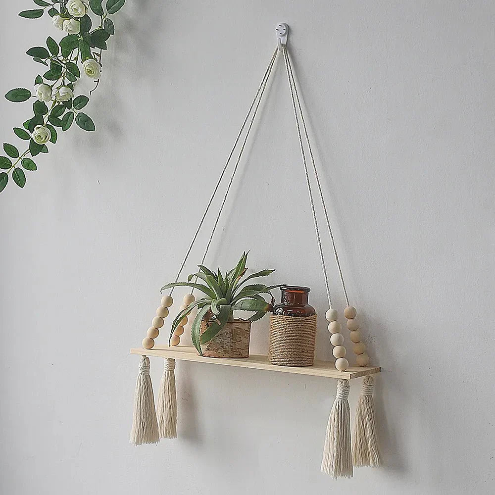 Boho Style Macrame Wall Hanging Shelf