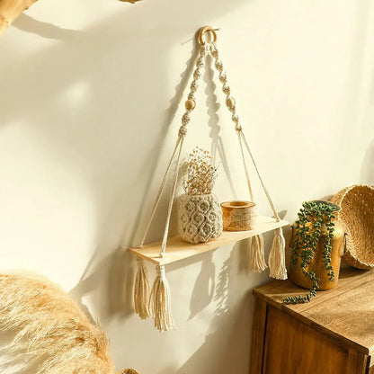 Boho Style Macrame Wall Hanging Shelf