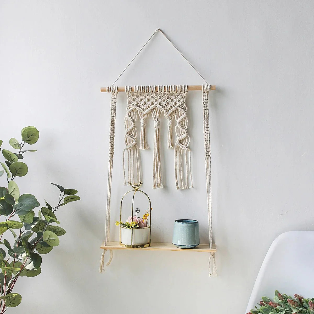 Boho Style Macrame Wall Hanging Shelf