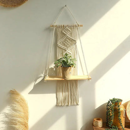 Boho Style Macrame Wall Hanging Shelf