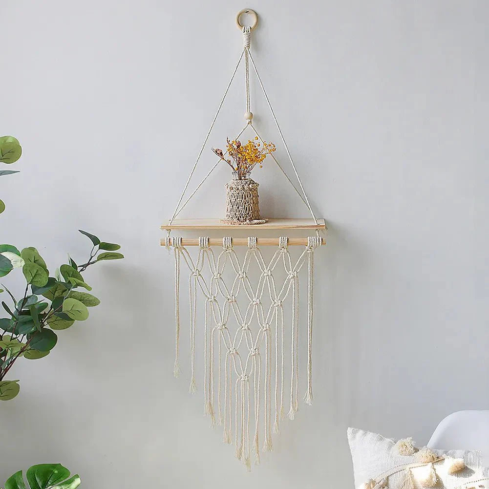 Boho Style Macrame Wall Hanging Shelf