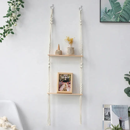 Boho Style Macrame Wall Hanging Shelf