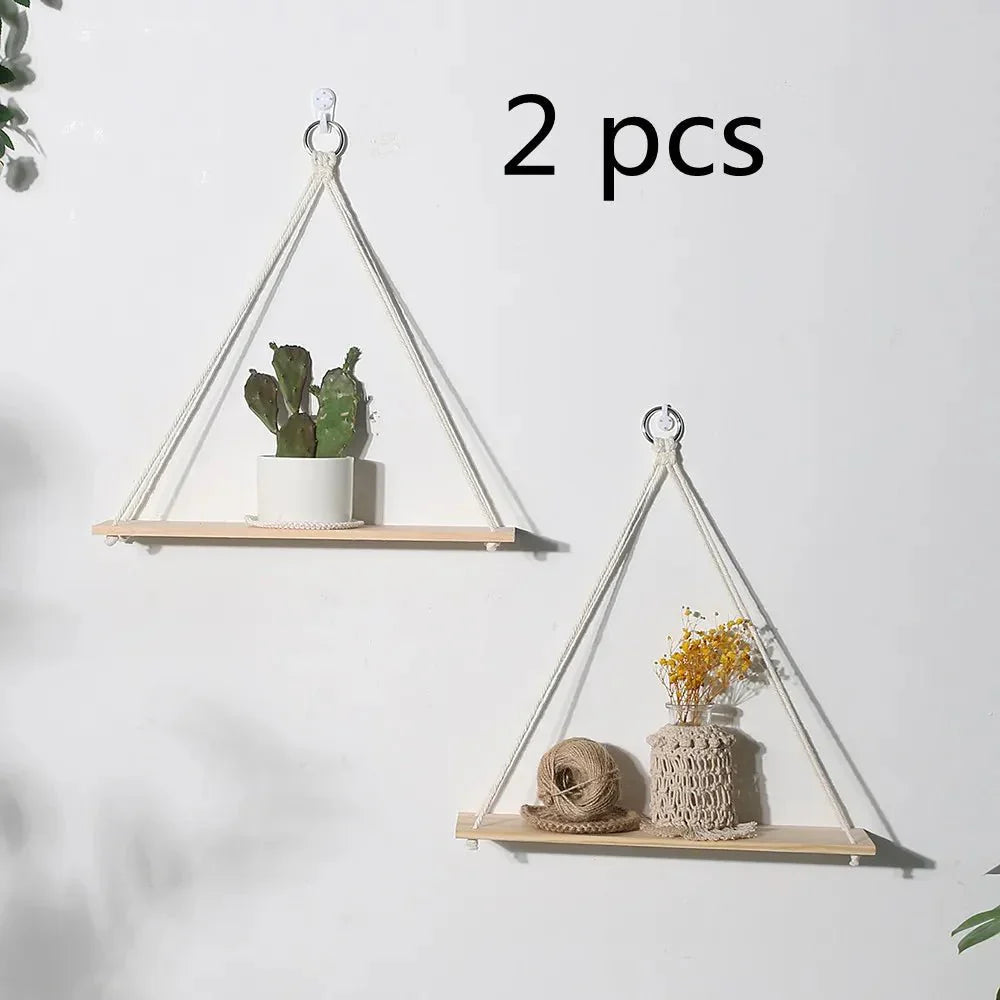 Boho Style Macrame Wall Hanging Shelf