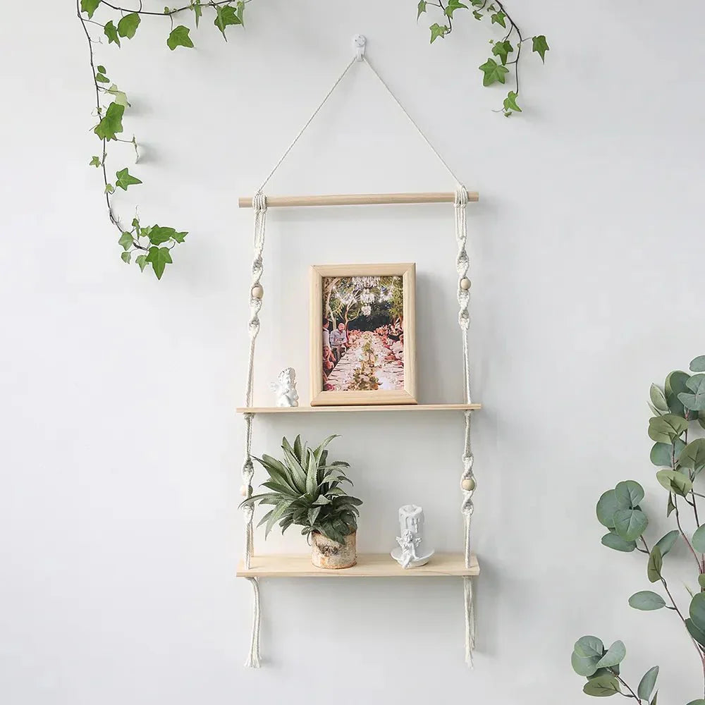 Boho Style Macrame Wall Hanging Shelf