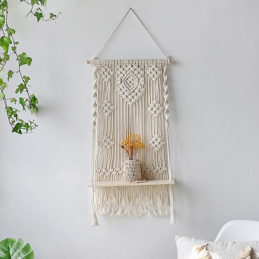 Boho Style Macrame Wall Hanging Shelf