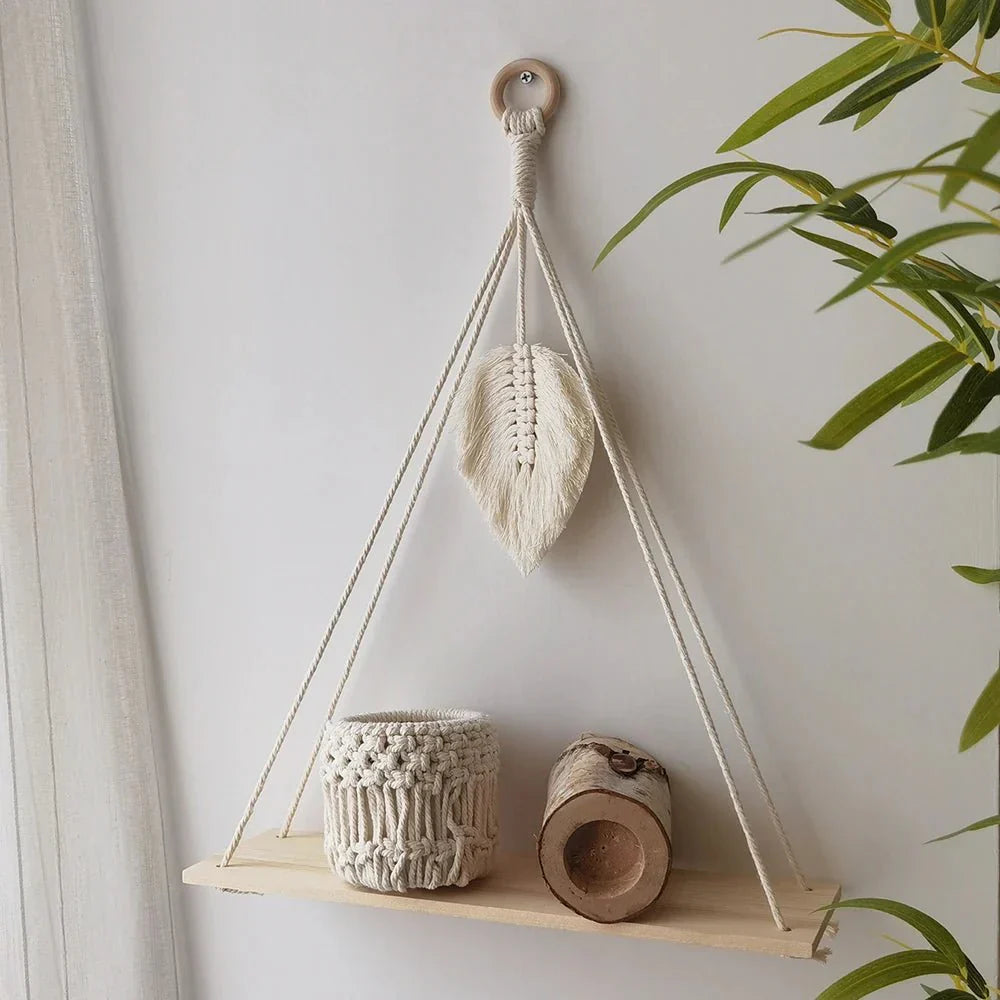 Boho Style Macrame Wall Hanging Shelf