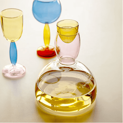 Borosilicate Glass Coloured Wine Goblet & Decanter