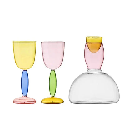 Borosilicate Glass Coloured Wine Goblet & Decanter