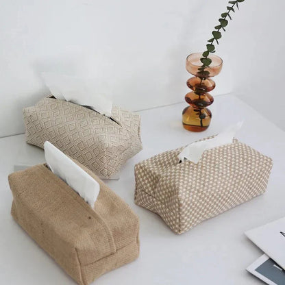 Brown Cotton Linen Tissue Box Holder