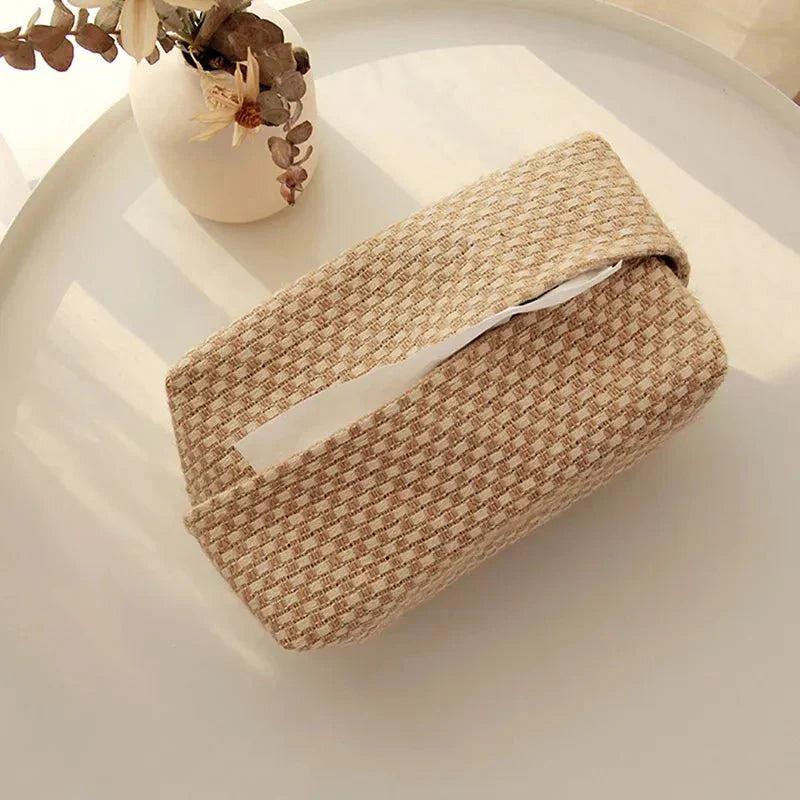 Brown Cotton Linen Tissue Box Holder