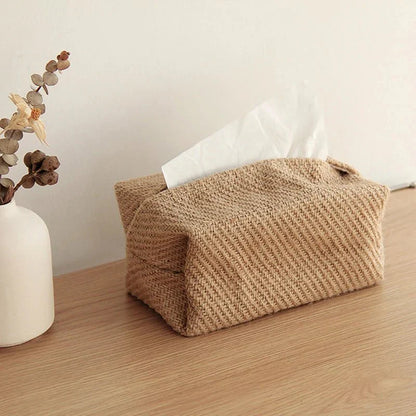 Brown Cotton Linen Tissue Box Holder