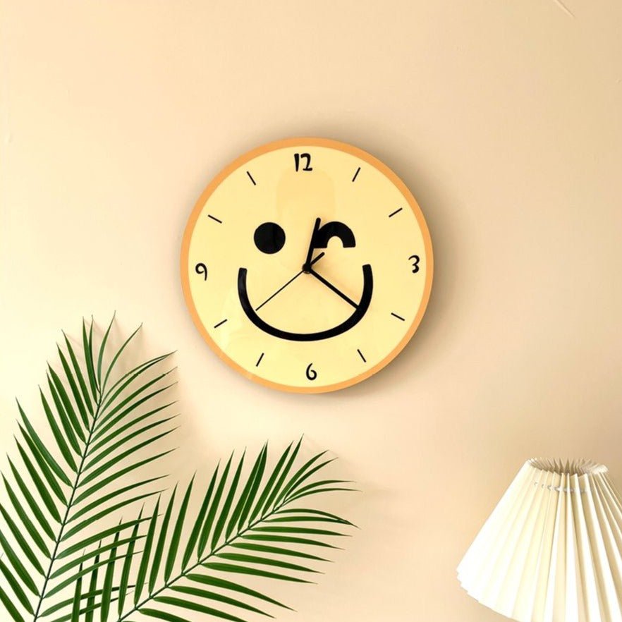 Cartoon Yellow Smiley Face Wall Mounted Clock