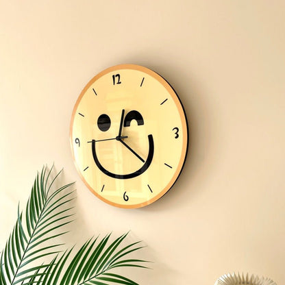 Cartoon Yellow Smiley Face Wall Mounted Clock